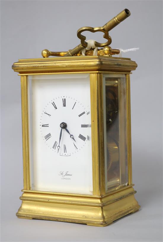A St James of London brass carriage timepiece height 13cm